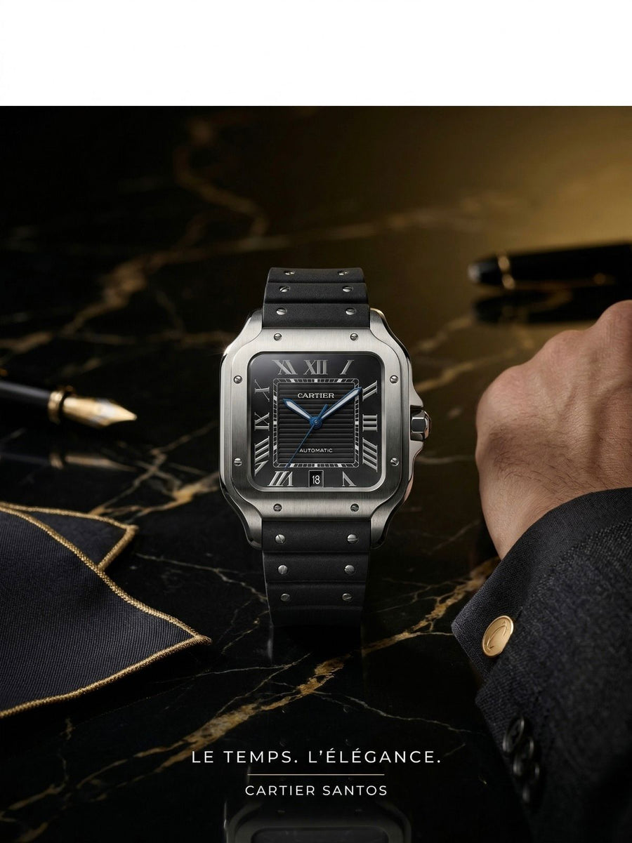 Luxury Square Watch – Santos Style Black Edition